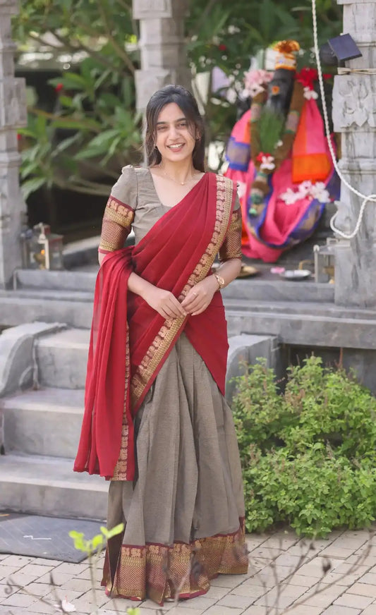 Vally Vol 86 Gray Cotton Silk South Style Half Lehenga Saree 2025