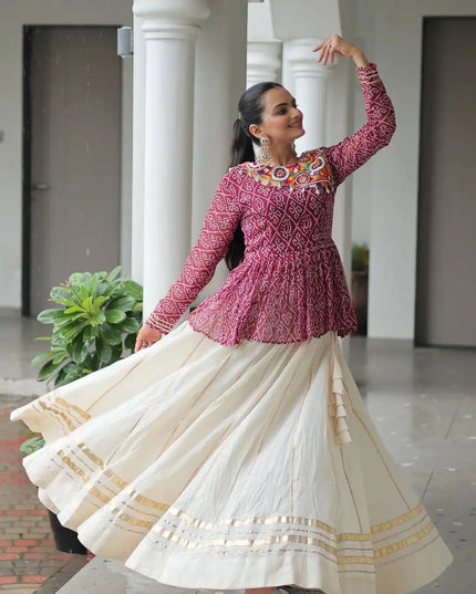 Moni 1184 White Maroon Kora Cotton Lehenga Choli Navratri Collection 2025