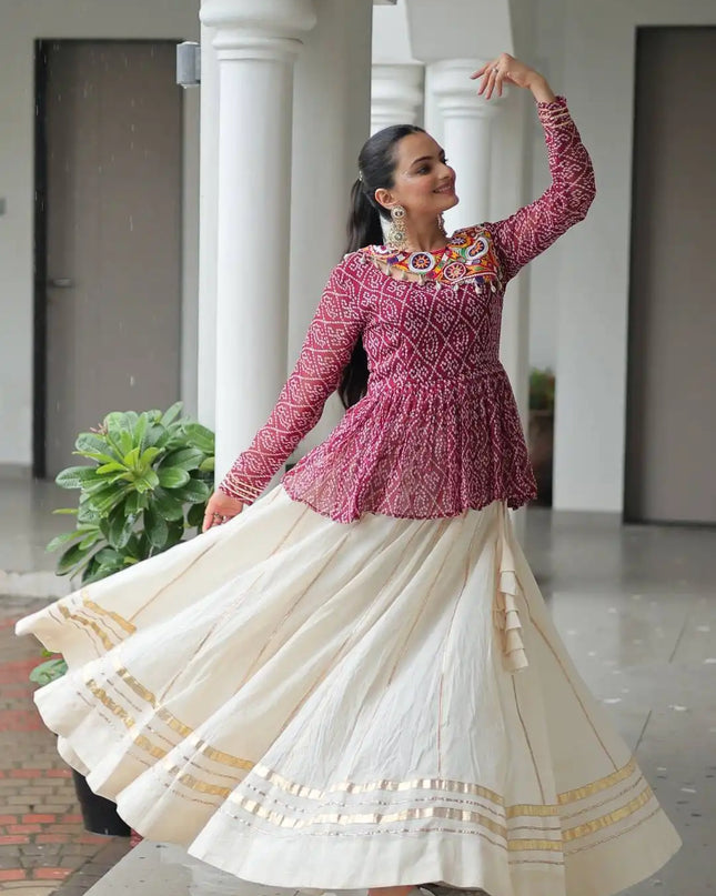Moni 1184 White Maroon Kora Cotton Lehenga Choli Navratri Collection 2025