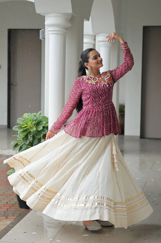 Moni 1184 White Maroon Kora Cotton Lehenga Choli Navratri Collection 2025