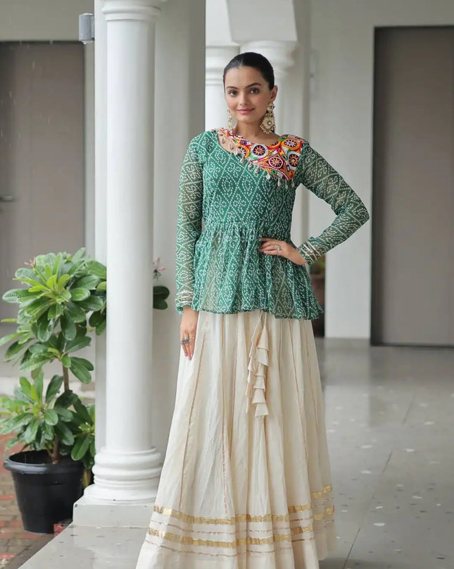 Moni 1184 White Rama Kora Cotton Lehenga Choli Navratri Collection 2025
