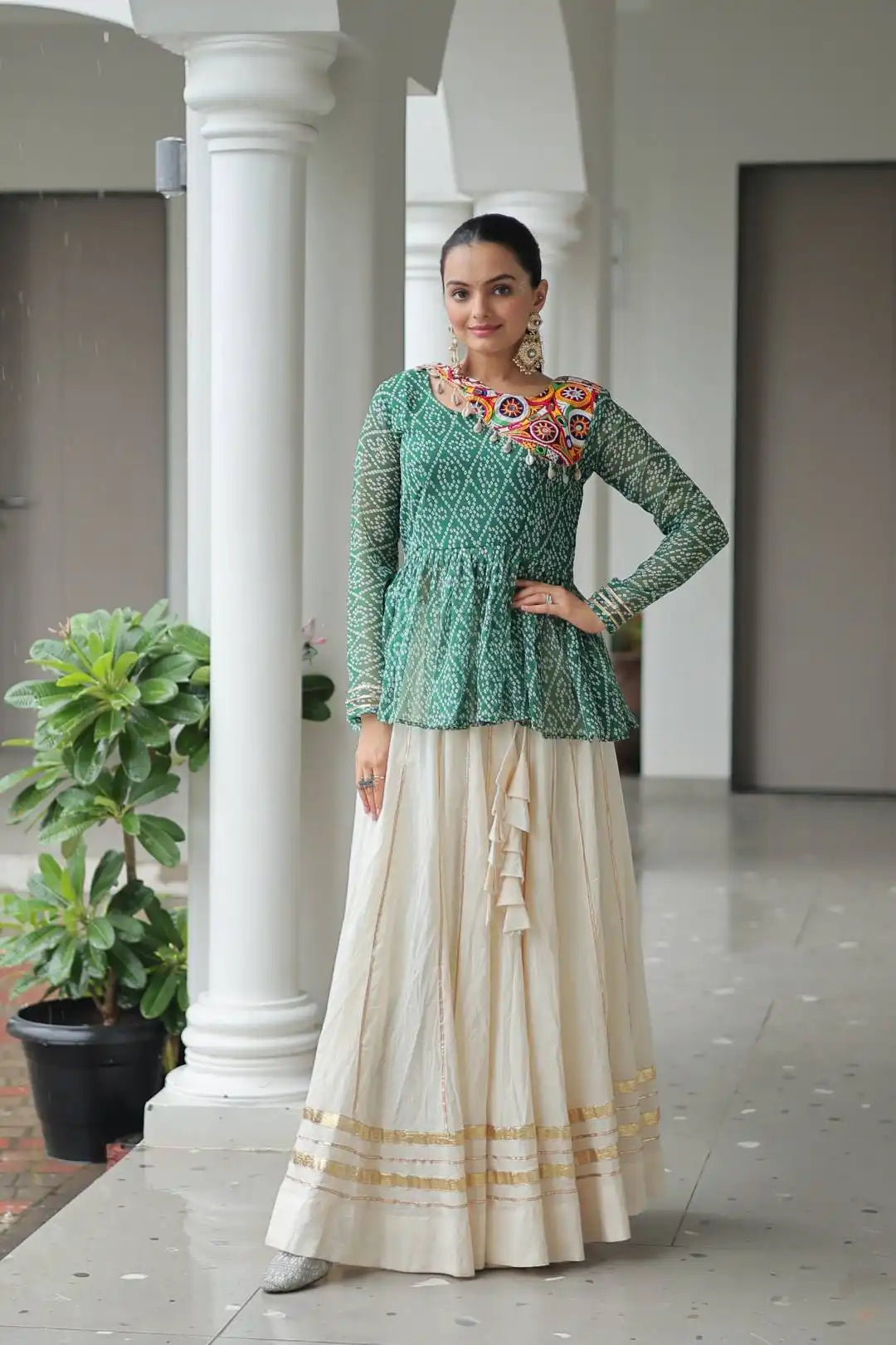 Moni 1184 White Rama Kora Cotton Lehenga Choli Navratri Collection 2025
