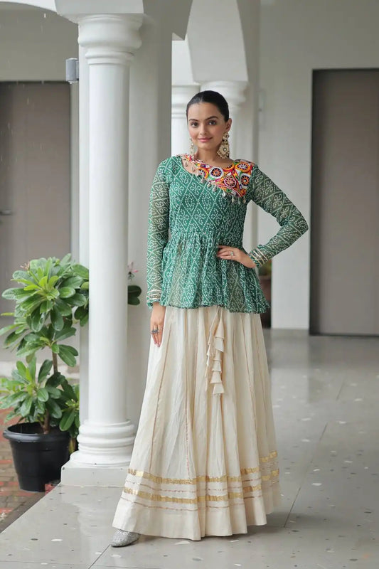 Moni 1184 White Rama Kora Cotton Lehenga Choli Navratri Collection 2025