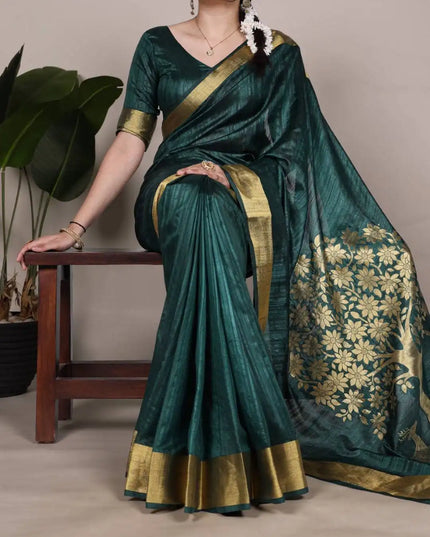 WMN 7903 Onam Raw Silk Saree  Jade