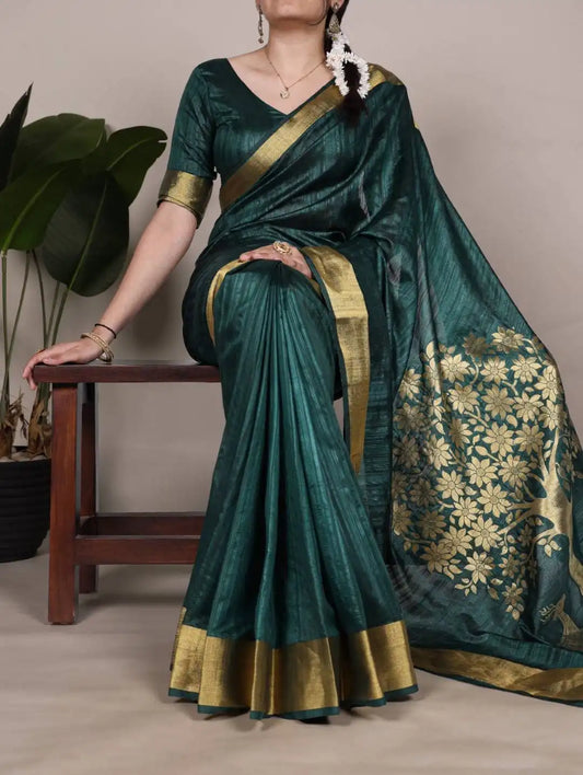 WMN 7903 Onam Raw Silk Saree  Jade