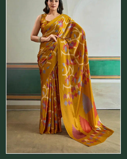 Rajtex Pure Ajrakh Casual Wear Modal Satin Printed Sari Bronze