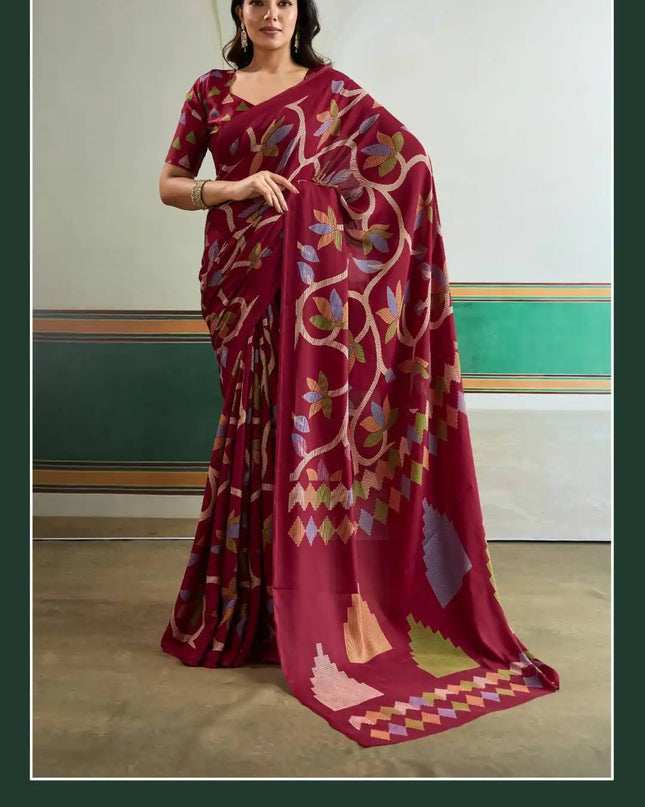 Rajtex Pure Ajrakh  Casual Wear Modal Satin Printed Sari Plum