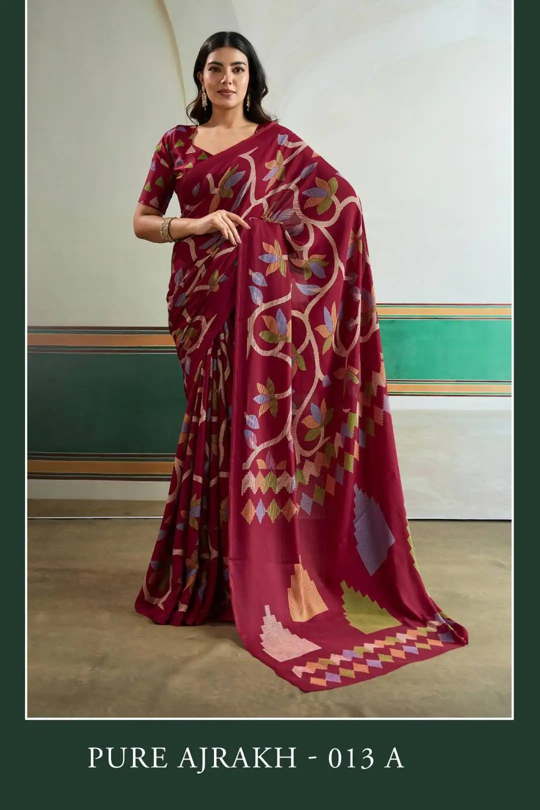 Rajtex Pure Ajrakh  Casual Wear Modal Satin Printed Sari Plum