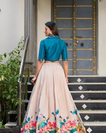 WMN 1131 Tussar Silk Floral Printed Co-ord Set Skirt Top 2025