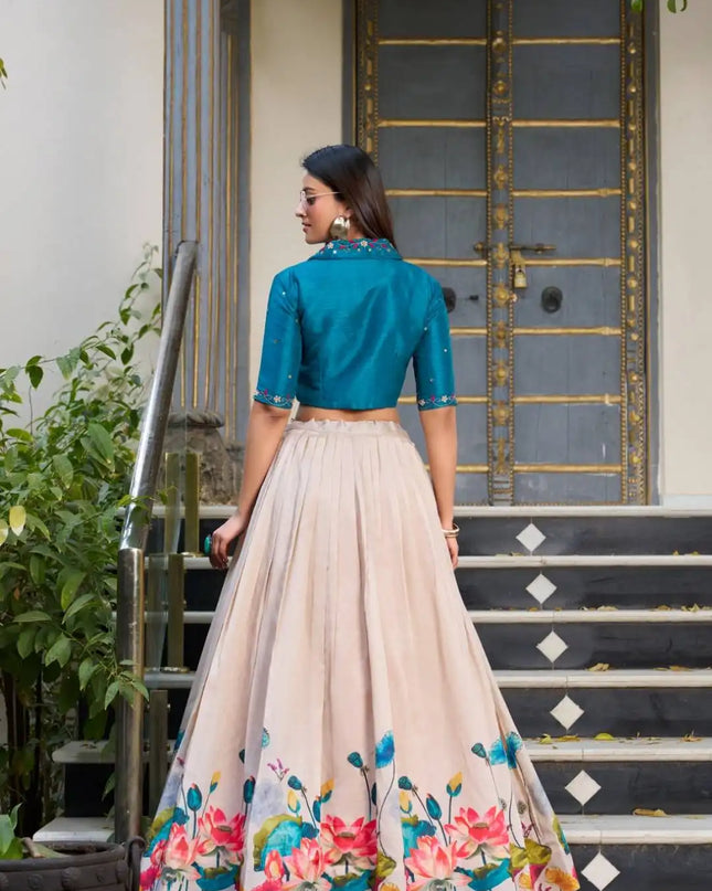 WMN 1131 Tussar Silk Floral Printed Co-ord Set Skirt Top 2025