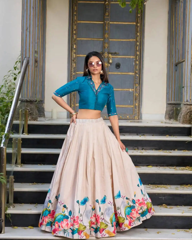 WMN 1131 Tussar Silk Floral Printed Co-ord Set Skirt Top 2025