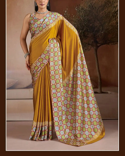 Rajtex Pure Ajrak 012 Modal Satin Printed Sari Collection Bronze