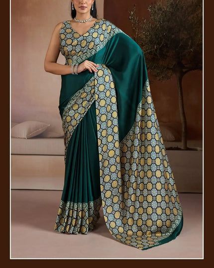 Rajtex Pure Ajrakh 012 Modal Satin Printed Sari Collection Jade