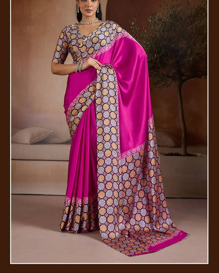 Rajtex Pure Ajrakh  Modal Satin Printed Sari Collection Redviolet