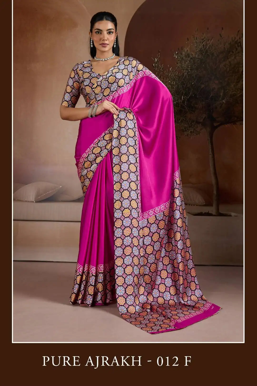 Rajtex Pure Ajrakh  Modal Satin Printed Sari Collection Redviolet