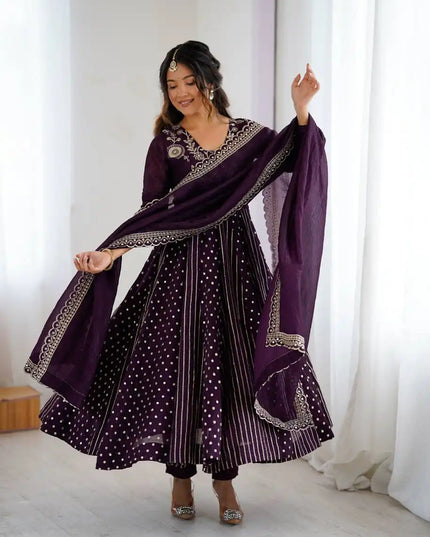 Sabina 5293 Purple Color  Anarkali Crunchy Silk 3Pcs Suit Collection