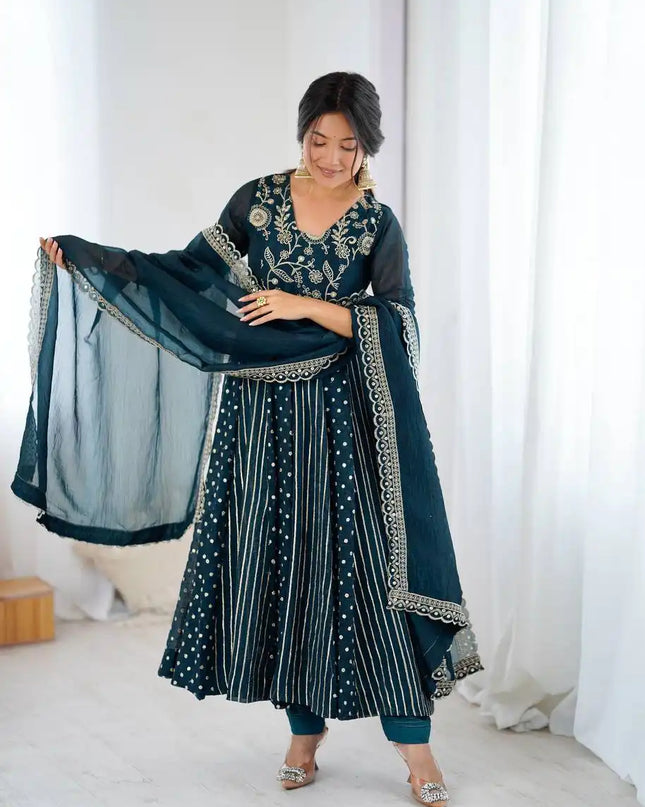 Sabina 5293 Anarkali Crunchy Silk 3Pcs Anarkali Suit Collection