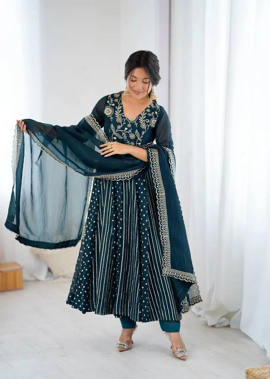 Sabina 5293 Anarkali Crunchy Silk 3Pcs Anarkali Suit Collection