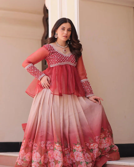 Mohini 7130 Maroon Color Chiffon Flower Printed Lehenga Choli Collection