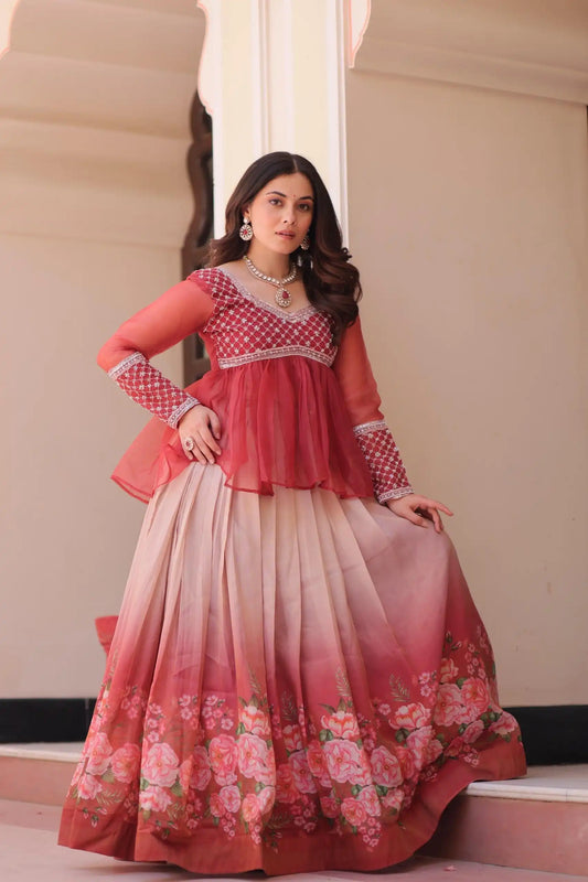 Mohini 7130 Maroon Color Chiffon Flower Printed Lehenga Choli Collection