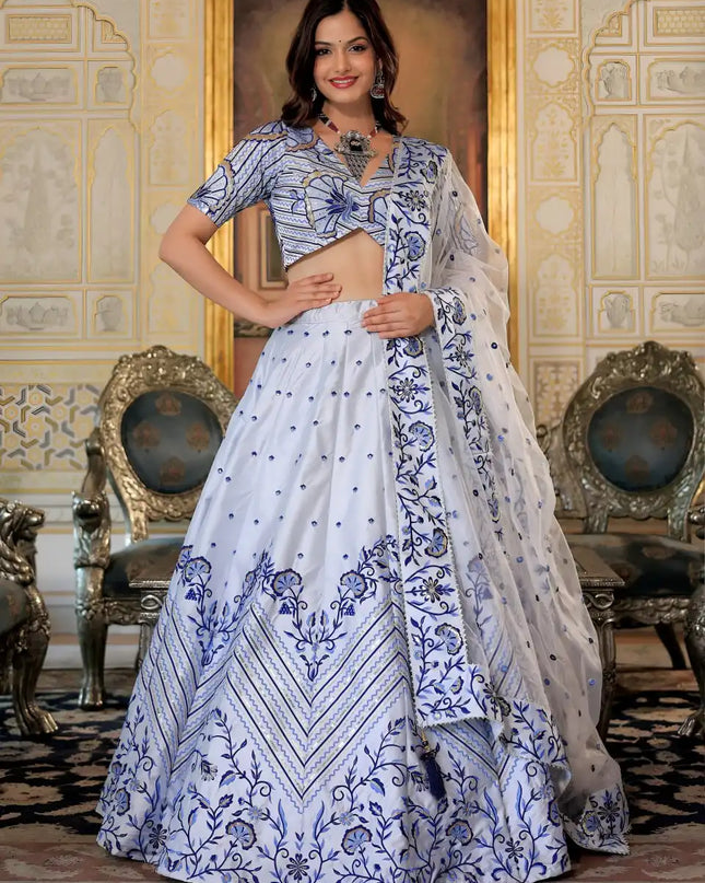 Zeel 17079 White & Blue Party Wear Design Lehenga Choli