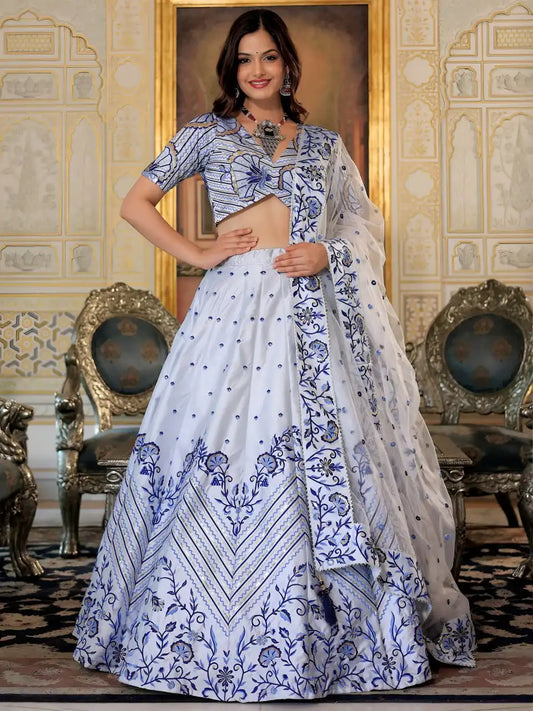 Zeel 17079 White & Blue Party Wear Design Lehenga Choli