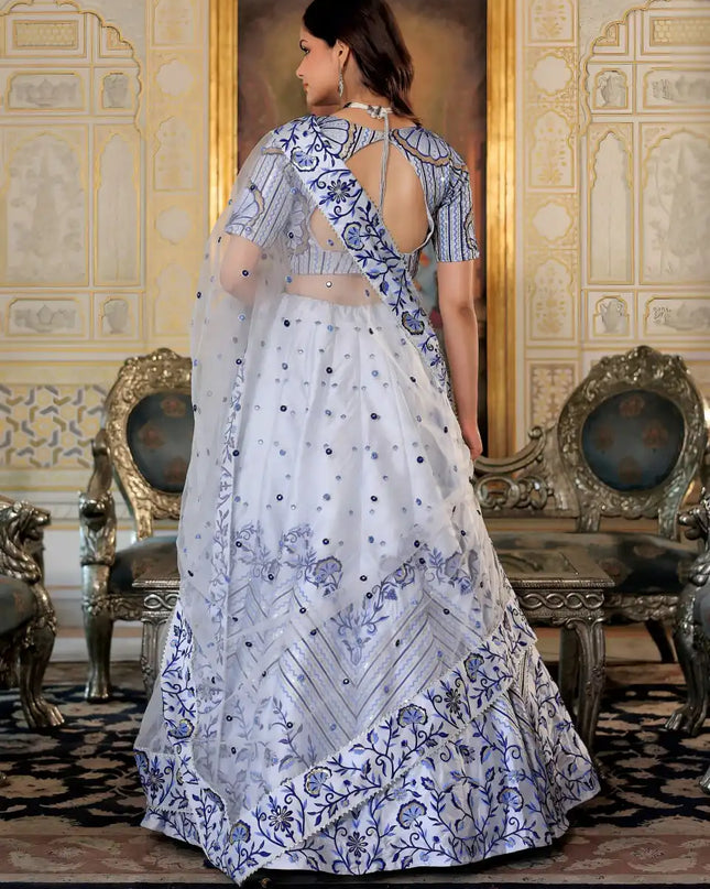 Zeel 17079 White & Blue Party Wear Design Lehenga Choli