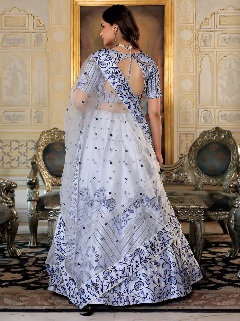 Zeel 17079 White & Blue Party Wear Design Lehenga Choli