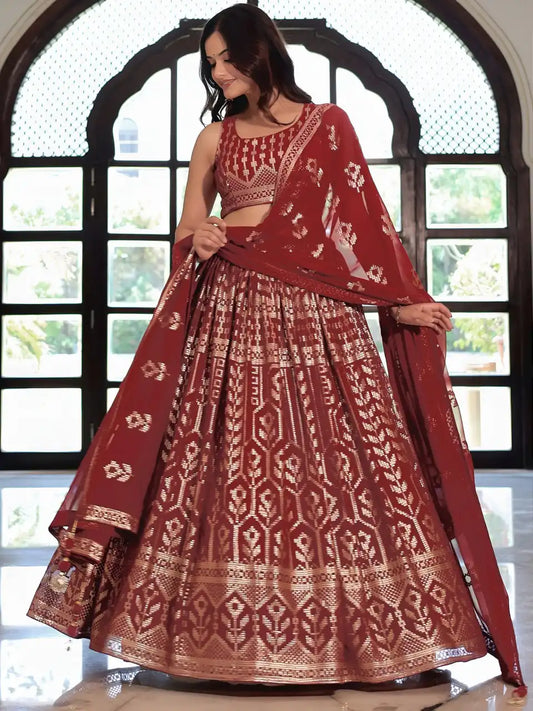 Zeel 17420 Maroon Lehenga Choli Heavy Embroidery Sequence Work