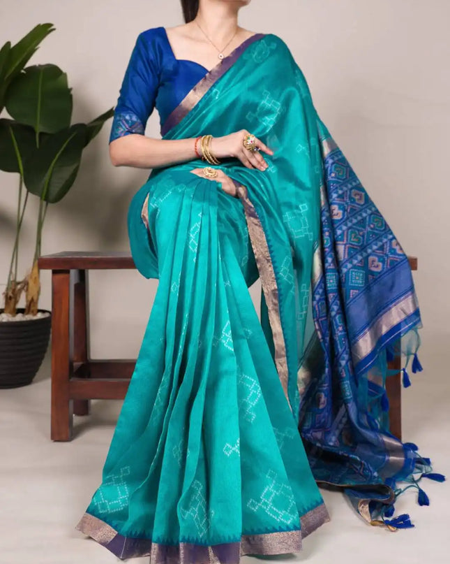 WMN 7417 Jacquard Silk Patola Printed Sari Online Skyblue
