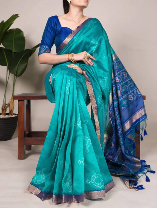 WMN 7417 Jacquard Silk Patola Printed Sari Online Skyblue