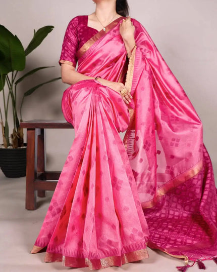 WMN 7417 Jacquard Silk Patola Printed Sari Online Cerise