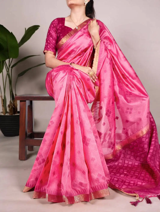 WMN 7417 Jacquard Silk Patola Printed Sari Online Cerise