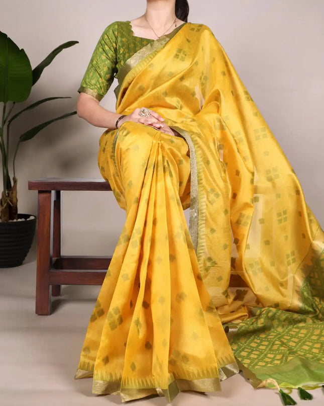 WMN 7417 Jacquard Silk Patola Printed Sari Online Goldenrod