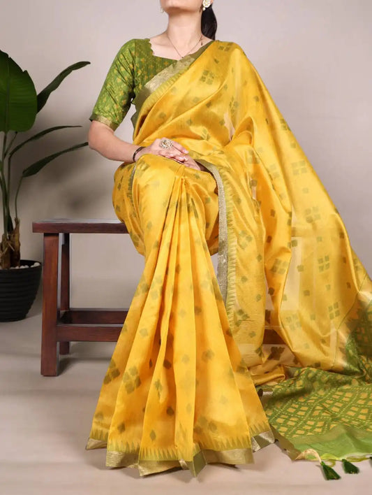 WMN 7417 Jacquard Silk Patola Printed Sari Online Goldenrod