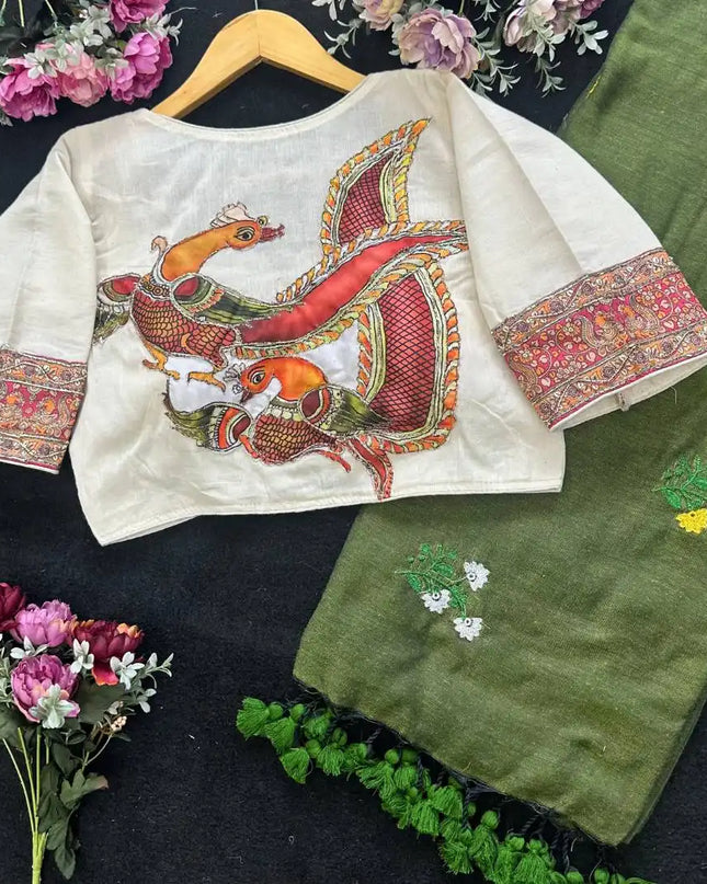 SS1089 Mal Cotton Saree With Murgun Readymade Blouse