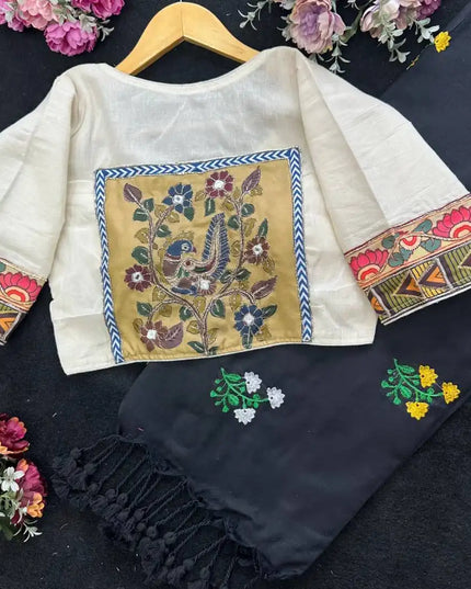 SS1089 Mal Black Cotton Saree With Murgun Readymade Blouse