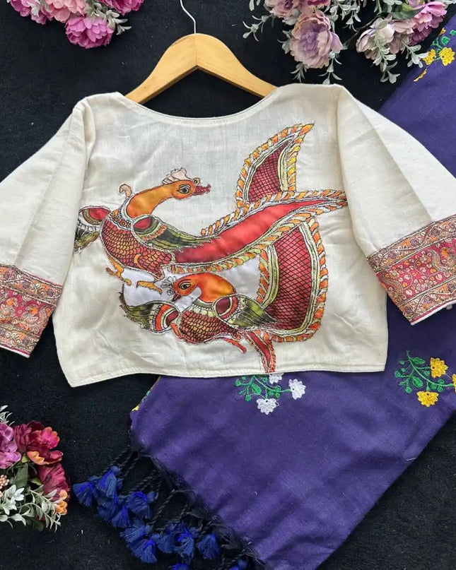 SS1089 Mal Cotton Saree With Murgun Style Readymade Blouse