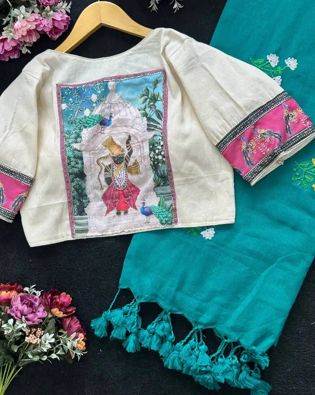 SS1089 Mal Cotton Saree With Murgun Style Readymade Blouse