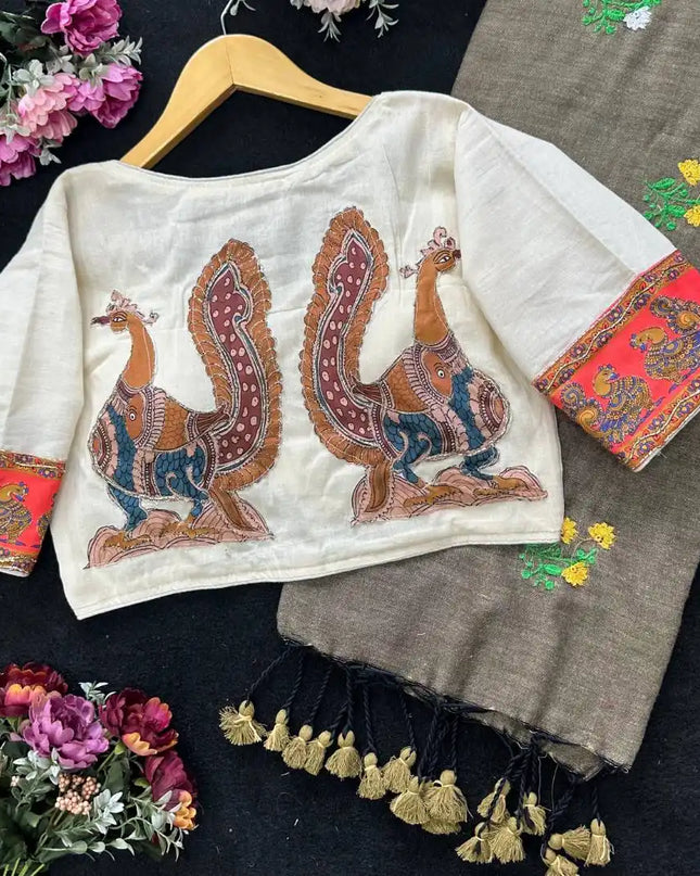 SS1089 Mal Cotton Saree With Murgun Style Readymade Blouse Collection