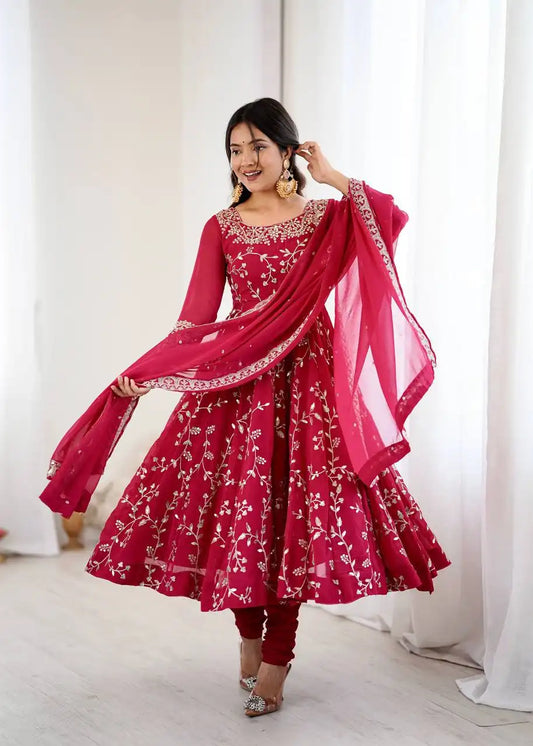 Sabina 5299 Red Color Georgette Anarkali Gown Dupatta Festival Collection