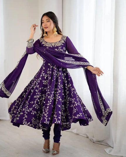 Sabina 5299 Purple Color Georgette Anarkali Gown Dupatta Diwali Collection 2025