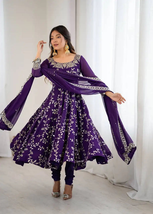 Sabina 5299 Purple Color Georgette Anarkali Gown Dupatta Diwali Collection 2025