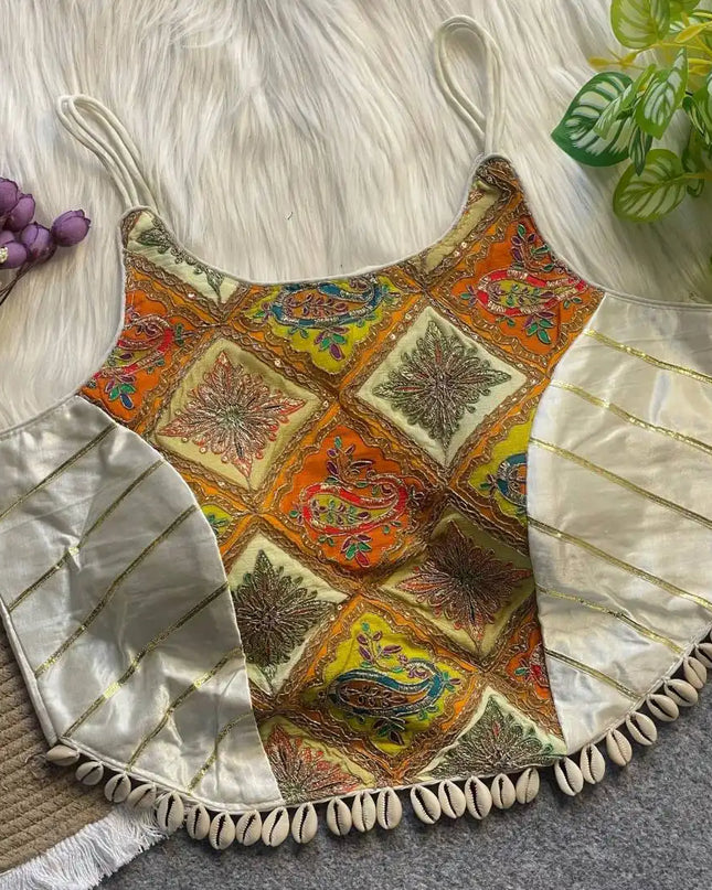 Murnal Navrang Kediyu White Color Gaji Silk Readymade Blouse
