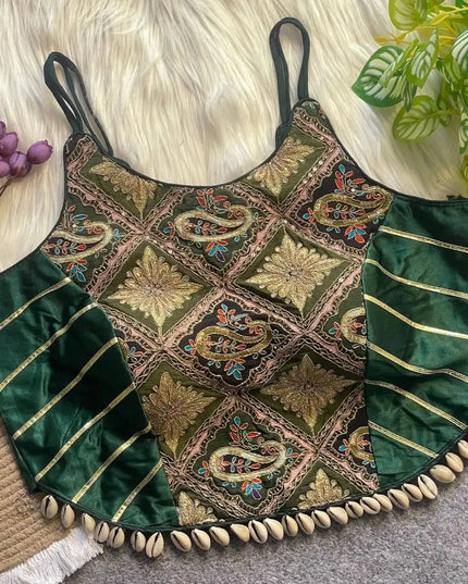 Murnal Navrang Kediyu  ForestGreen Color Gaji Silk Readymade Blouse