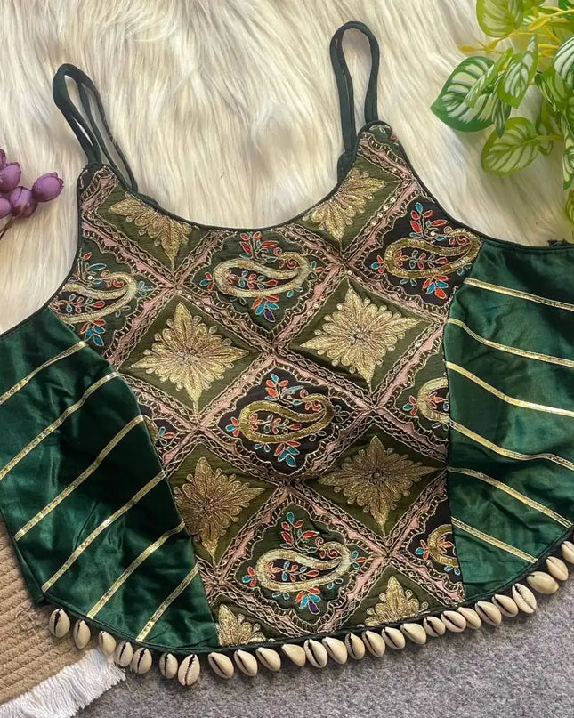 Murnal Navrang Kediyu  ForestGreen Color Gaji Silk Readymade Blouse