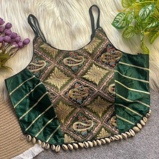 Murnal Navrang Kediyu  ForestGreen Color Gaji Silk Readymade Blouse