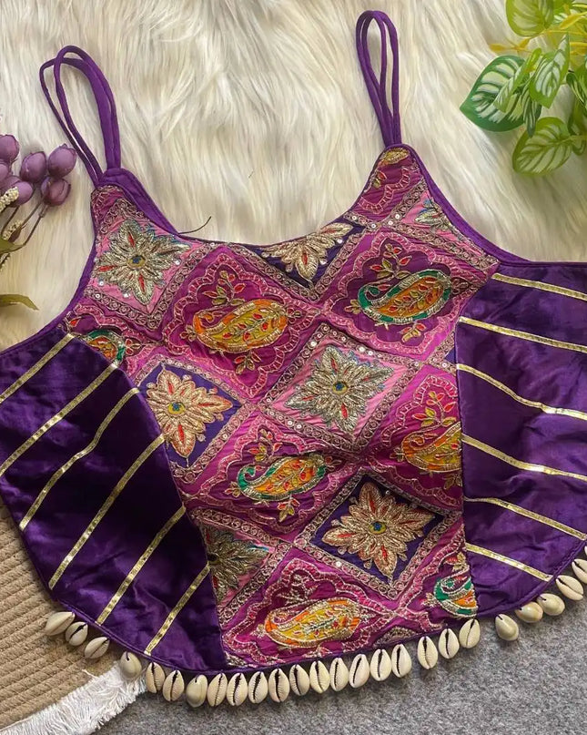 Murnal Navrang Kediyu  Eggplant Color Gaji Silk Readymade Blouse