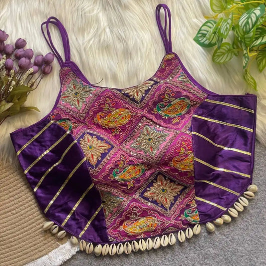 Murnal Navrang Kediyu  Eggplant Color Gaji Silk Readymade Blouse