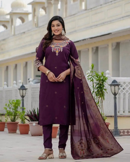Lila Vol 25 Roman Silk Eggplant Color Kurti Pant Dupatta Diwali Festival 2025